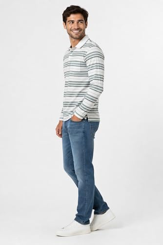 Image of SANE ORIGINALS Full Sleeves Polo Collar Tshirt for Men with Pocket || Stripe Collar and Pocket Tshirt for Men Long Sleeves Navy Blue