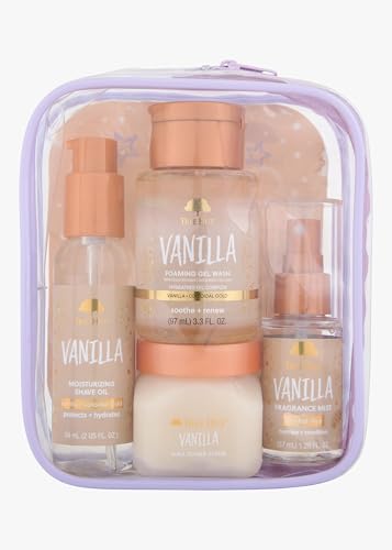 Tree Hut Vanilla Mini Best Sellers Kit, Exfoliating & Hydrating Body Care Travel Set, Nourishing Skin Care Bundle for All Skin Types, Perfect Holiday Gift & Stocking Stuffer
