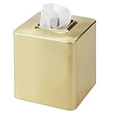 mDesign Metal Square Tissue Box Cover for Bathroom - Modern Steel Holder/Dispenser for Paper Facial Tissues - Bathroom Tissue Box Cube for Counter - Avia Collection - Soft Brass