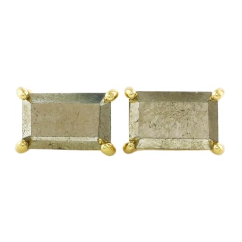 Boucles d'oreilles pyrite naturelle rectangulaires en argent doré pour un style minimaliste chic