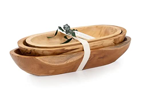 Andaluca Teak Wood Decorative Oval Wood Dough Bowls (Set) #TOP1