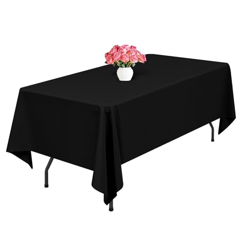 1 paquet de nappe en polyester Noir, 153 x 260 cm pour noir nappe rectangulaire de 1,8 m, lavables et réutilisables, résistantes aux taches et aux plis, pour...