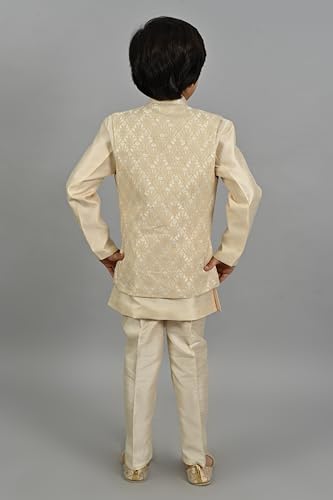 Image of AHHAAAA Kids Ethnic Silk Blend Waistcoat Kurta Pyjama Sherwani Set For Boys