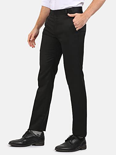Image of Classic Collection Men's Smart Slim Fit 2-Way Stretchable Formal Trousers Made of Cotton Viscose Blend Fabric with Hidden Expandable Waistband and 3 Slant Pockets Plus 1 Ticket Pocket
