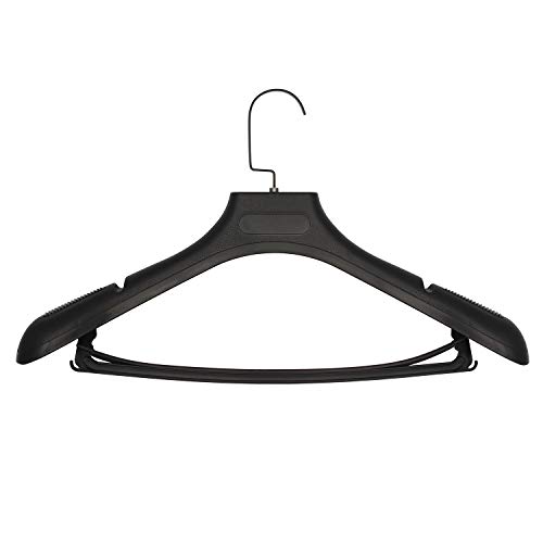 Plastic Extra Wide Suit Hangers, Pack of 15, Width: 17.7",Notched Shoulders & Metal Hooks, Black