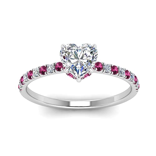 Image of Choose Your Gemstone Hidden Halo Petite Diamond CZ Ring Sterling Silver Heart Shape Halo Engagement Rings Everyday Jewelry Wedding Jewelry Handmade Gifts for Wife US Size 4 to 12