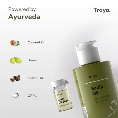Image of Traya Scalp Oil with Calm Oil Shots for Stress Relief and Calm Sleep | Contains Coconut, Bhringraj for Hair, Ylang Ylang Essential and ORPL(87ml)