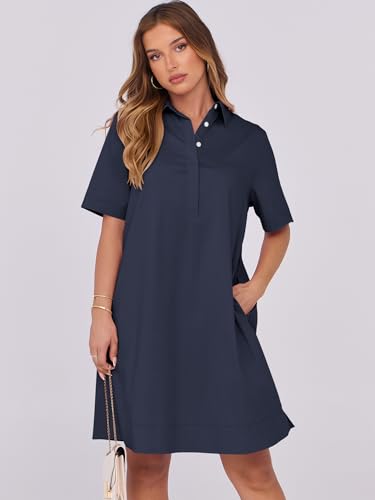 ANRABESS Women Button Down Shirts Dress Summer Casual Oversized Short Sleeve Mini Dresses with Pockets 2025 Trendy2