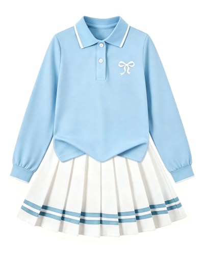 Image of Betusline Girls Skirt Set Long Sleeve Polo & Pleated Skirt, 4-14Y