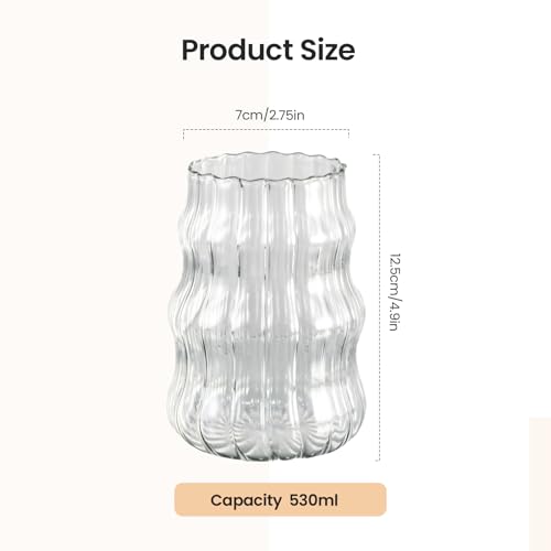 Gobelets en verre 500 ml au design transparent et côtelé