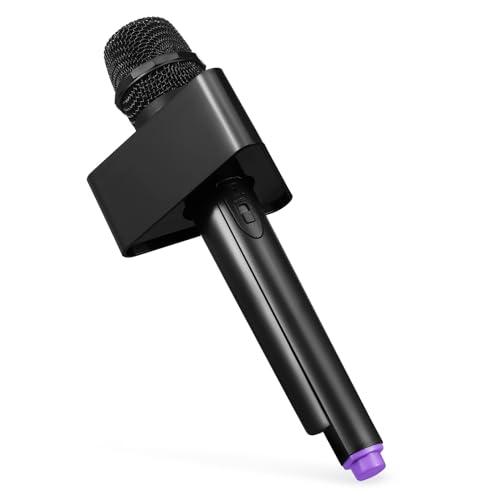 Gatuida Microphone Factice Violet Petit Modèle avec 1 Triangle Noir Décoratif, Accessoire de Microphone Réaliste pour Jeu de Rôle et Karaoké Garçon et Filles, Léger et Résistant