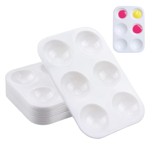 12 Pcs Paint Mixing Palette Tray, Mini Rectangular White Watercolour Palette with 6 Wells, Reusable Plastic Painting Palette for Painting Arts And Crafts Painting Craft Work Gouache| 8.3 X 12.0 cm