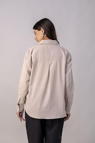 Image of Women's Linen Blend Shirt | Casual Collared Button Down Shirt for Women | Solid Color Full Sleeve Oversized Fit | Summer Casual & Office Wear Top