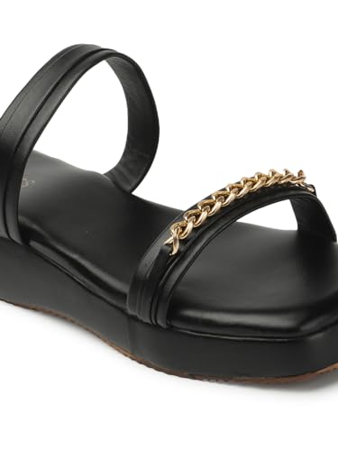 Image of Iconics Women's Fashionable Slip On Comfortable Sandals Colour-Black, Size-UK 8