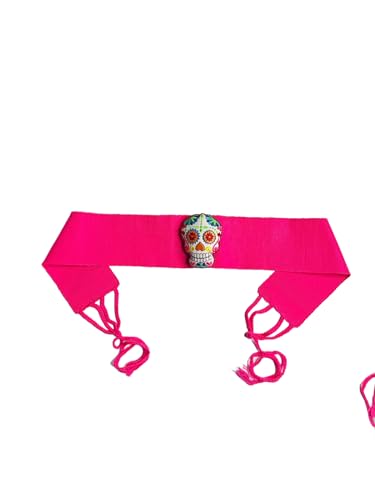 Day of the Dead Sugar Skull Belt, Hot Pink Elastic Waist Belt, Mexican Folk Art Fashion Accessory3