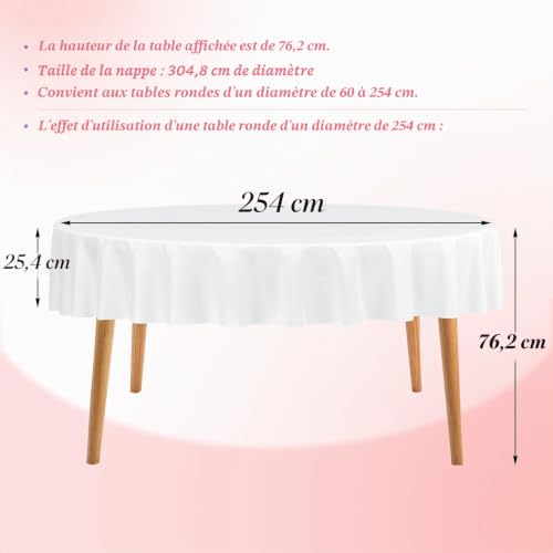 Nappe blanche lavable en polyester lot de 12 contre les taches pour nappe de table 120" - 4