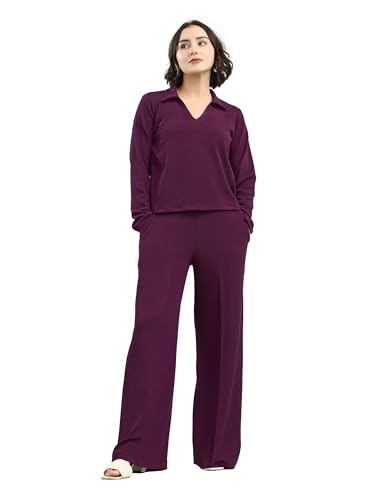 Image of PURVAJA Women's Regular Sleeve Top & Trouser Solid Co-ords