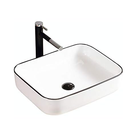 HomeLava Rechteck Keramik Aufsatzwaschbecken Zeitgenössisches Keramikbecken Weiß Waschbecken Cover