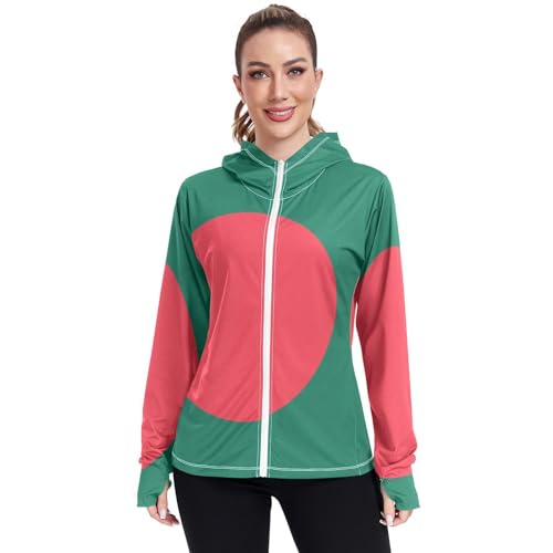Bangladesh Flag Womens UPF 50+ Sun Protection Hoodie Jacket Lightweight Long Sleeve Sun Shirt with Pocket Multicoloured