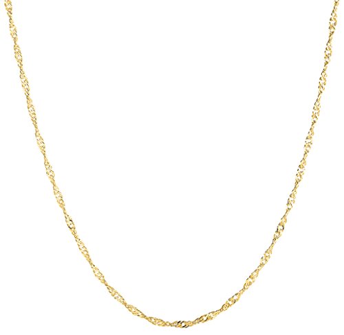 Goldenchen Fashion Gold Plated 1.5mm 18Inch Wave Chain Necklace Jewelry (Gold)
