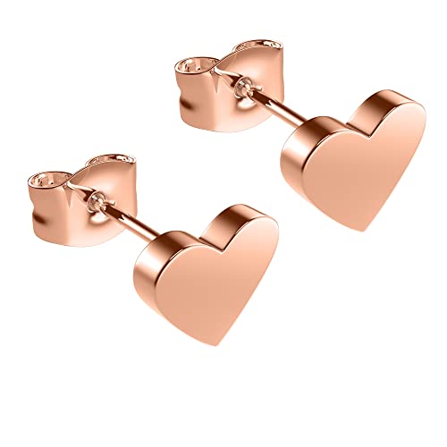 Max Palmer® Ohrstecker mit glänzendem Herz | 4 Farben | Damen und Mädchen [03.] - Rosegold Cover
