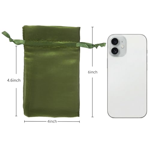 Image of QIANF 20 Pcs Moss Green Small Organza Bags 4X6 inch for Wedding Favors with Drawstring, Mini Mesh Gift Bags Jewelry Pouch for Candy Bridal Shower Party Favor Baby Shower Christmas