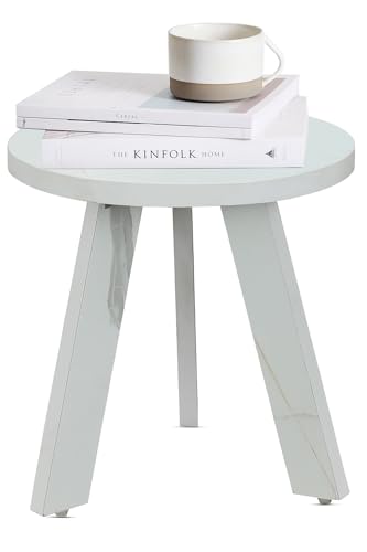 Image of SBF Furniture Mini Round Side Table, 30 cm, Matte Finish, Modern Minimalist Design, 3 Angled Legs (Round White)