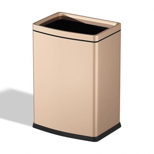 Image of 4.7 Gallon /18L Brushed Gold Bathroom Trash Can, Open Top Slim Dual Wastebaskte Simple Human Stainless Steel Garbage Can for Commercial Home Kitchen Office (18L Champagne Gold)