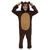 ROC PARTY Adult Slim-Fit Brown Bear Onesie – Fleece Hooded Jumpsuit for Halloween, Animal Days & Sleepwear L
