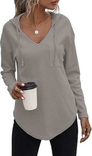 TrendiMax Kapuzenpullover Damen Hoodie Waffel Langarm V Ausschnitt...