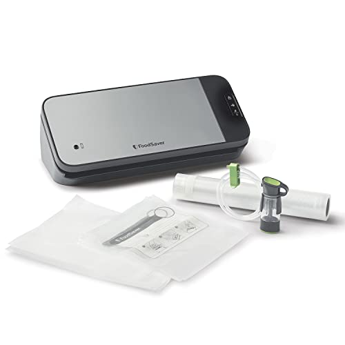 FoodSaver envasadora al vacío de alimentos con sellador manual y tubo | 1 rollo, 5 bolsas con...