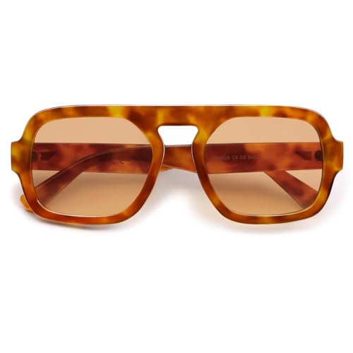 Image of VANLINKER Retro Square Aviator Sunglasses for Women Men 70s Vintage Style Trendy Flat Top Rectangle Sun Glasses VL9826