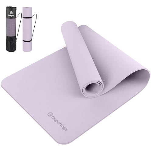 Gruper Yoga Mat Non Slip 72L x 24W x 0.24/0.32TH Anti-Tear Exercise Mat with Carrying Strap and Bag Pro TPE Yoga Mats for Women Workout Mats for Home Pilates and Floor Exercises