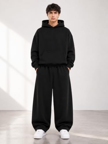 Image of 320 GSM Heavyweight Baggy Track Pants for Men | Oversized Fleece Sweatpants | Relaxed Fit Joggers with Deep Side Pockets | Winter Casual Lounge Wear | Elastic Waist with Drawstring