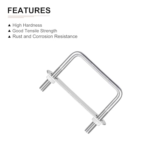 Image of DTGN M8x70x70mm(ThreadxWxL) Square U Bolt - 2Pack - Good for Trailer Pipe Replacement Parts - 304 Stainless Steel U Shape Bolts