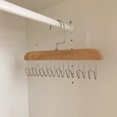 Wooden Hangers, 2 PCS Multifunctional High Load-Bearing Rust Resistant Space Saving Belt Hanger with 8 Hooks,360 ° Rotating Top Hook Wear-Resistant Without Nails Tie Rack for Ties Scarves Belts，Beige - image 9