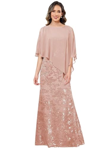 2 Pieces Chiffon Mother of Bride Dresses Lace Sequin Half Sleeve Long Wedding Guest Dress