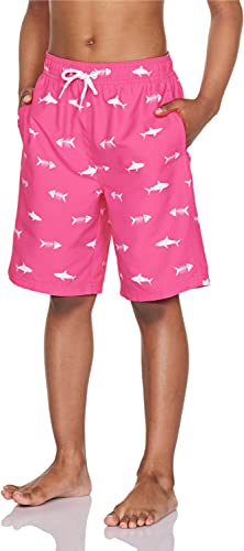 Tsla Boys Swim Trunks, Quick Dry Upf 50+ Beach Board Swim Shorts, Swimsuit Swimwear With Inner Mesh Liner, Graphic Fish Pink, 8 #TOP1