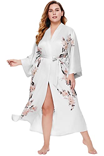 Image of BABEYOND Kimono Robe Cover up with Box Long Floral Satin Sleepwear Silky Bathrobe Bachelorette Robe