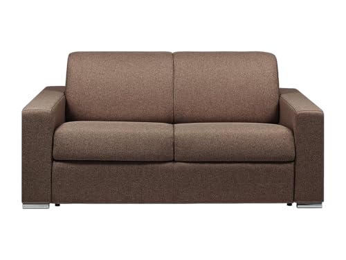 Vente-unique - Canapé 2 Places Convertible Express en Tissu chiné Chocolat - Couchage Lattes Larges 120 cm - Matelas 18 cm CALITO