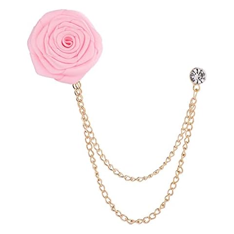 Oaiyeie Bridegroom Wedding Brooches, Cloth Art Hand-made Rose Flower Brooch, Lapel Pin Badge Tassel Chain, Women Men's Suit Accessories Fashion Brooch (Pink) Cover