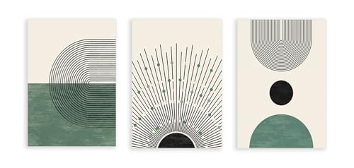 Lot de 3 affiches sur toile abstraites : décoration murale géométrique verte style bohème