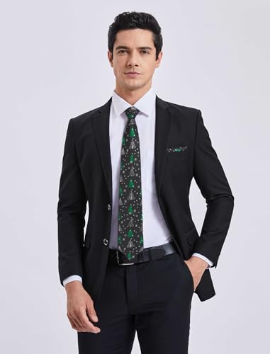 Image of HISDERN Christmas Ties for Men Holiday Tie and Pocket Square Cufflinks Festival Party Xmas Funny Silk Woven Necktie