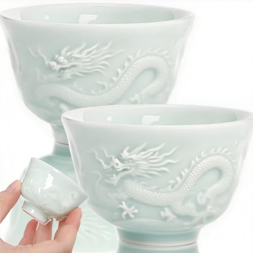 ELFULLY Set of 2 Chinese Tea Cup, Handmade Ceramic Teacup,