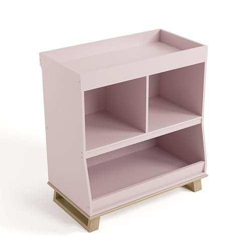 Image of Storkcraft Modern Nursery Changing Table Dresser (Blush with Driftwood) - GREENGUARD Gold Certified, Baby Dresser with Changing Table Top