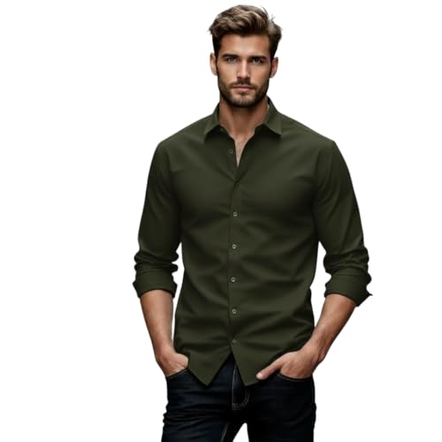 Image of Glowic Men's Plain Casual Shirt | Cotton Soft & Breathable Fabric | Full Sleeve Comfort Fit Stylish Solid Shirts for Office