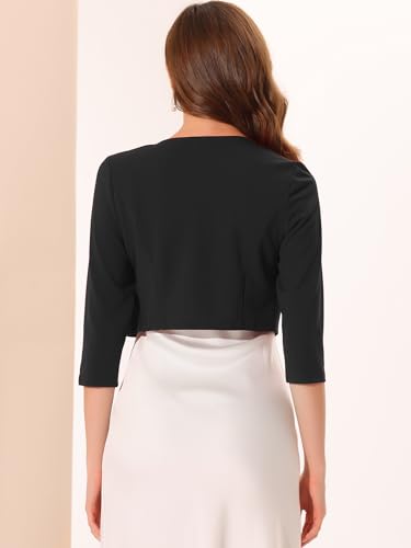 Image of Allegra K 3 /4 Sleeve Shrug Top for Women's Collarless Pleated Open Front Cropped Cardigan