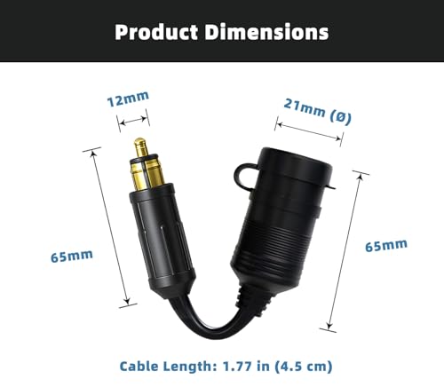 Image of Cliff Top Hella DIN Cigarette Lighter Adapter 12V /24V Motorcycle Cable | 4.5 cm semi-rigid cable, DIN /Hella /Powerlet plug to 12V /24V cigarette lighter socket, motorcycle power converter, GPS /DC gear