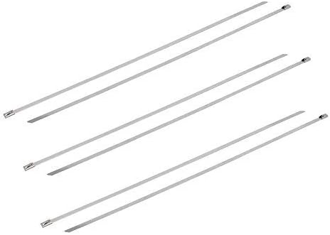 100PCS 14 Inches Stainless Steel Zip Ties Exhaust Wrap, Metal Locking Wrap Ties Straps Header Wrap Exhaust Wrapping