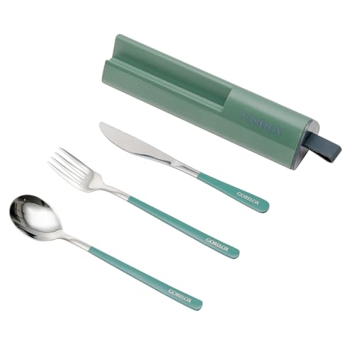 Travel Utensils Set, 4pcs Stainless Steel Reusable Cutlery, Portable Silverware Lunch Box for Camping and Office, Include Fork Spoon Knife with Case